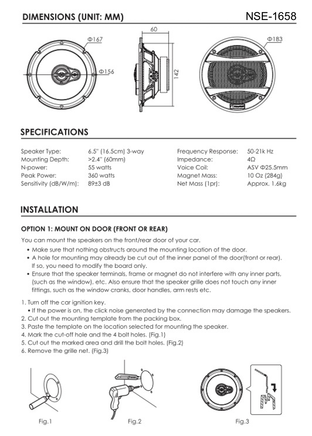 NSE1658 Dimensions