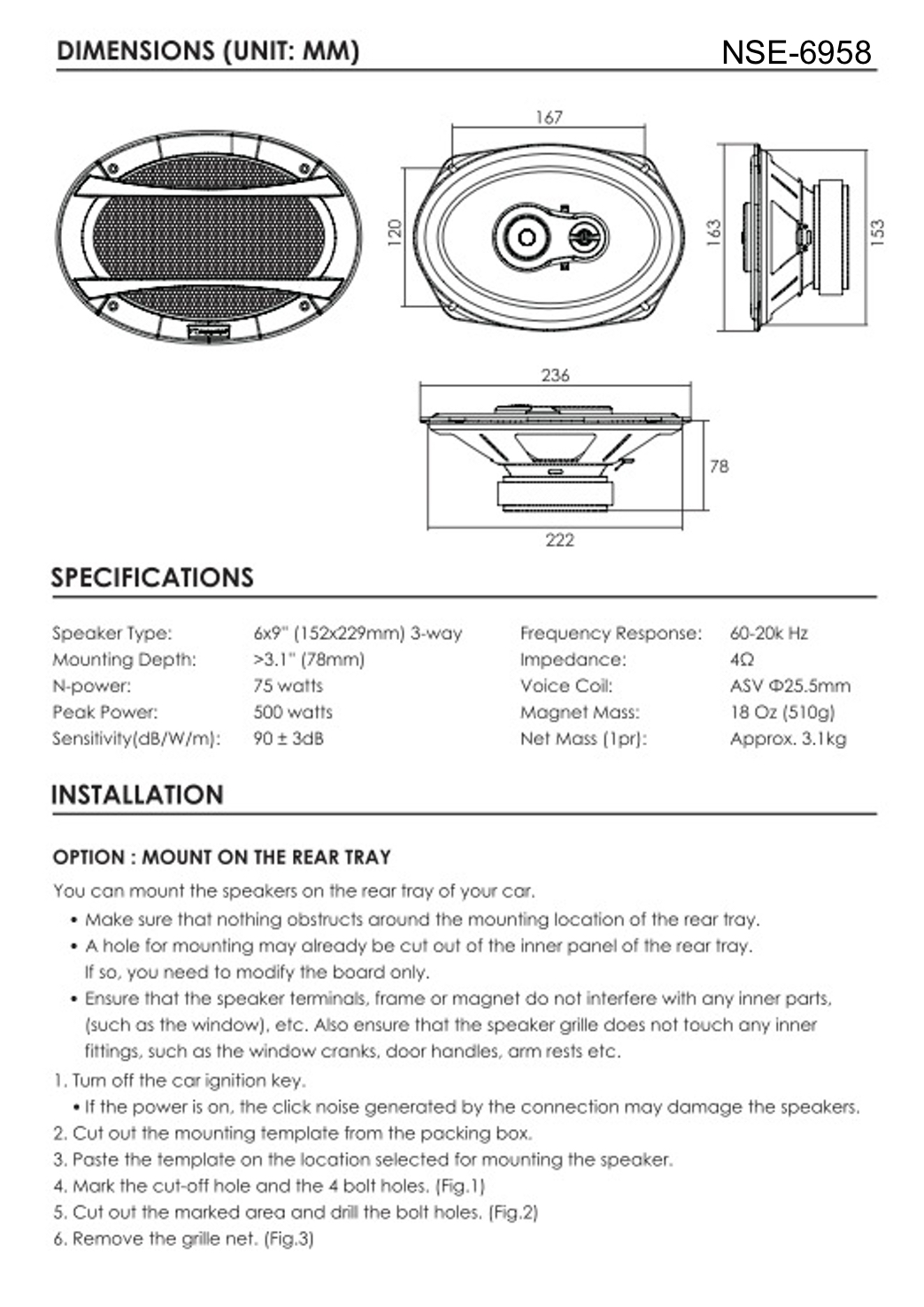 NSE6958 Dimensions